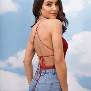 SHEIN Women's Red Strappy Back Bodysuit